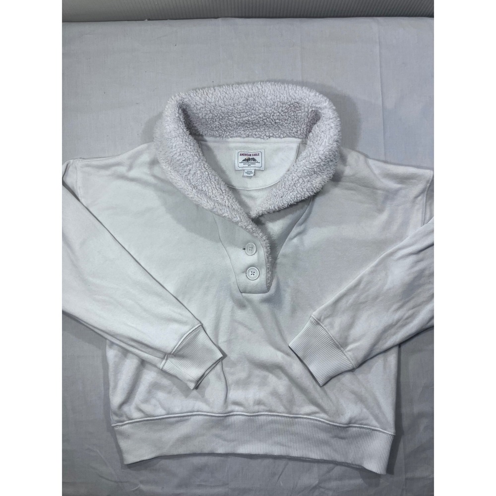 American Eagle Outfitters Sherpa Lined Pullover Sweatshirt White Size S‎